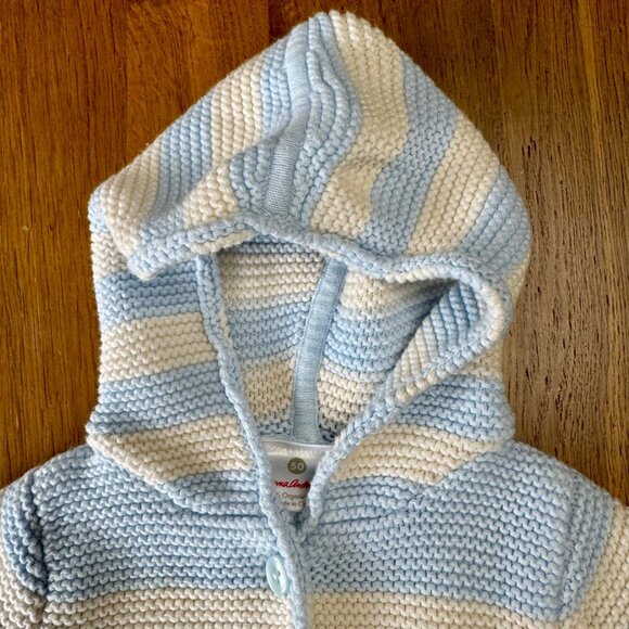 HANNA ANDERSSON Hoodie Cardigan Baby 0-3 50 Organic Cotton Blue Striped Sweater - Picture 3 of 8
